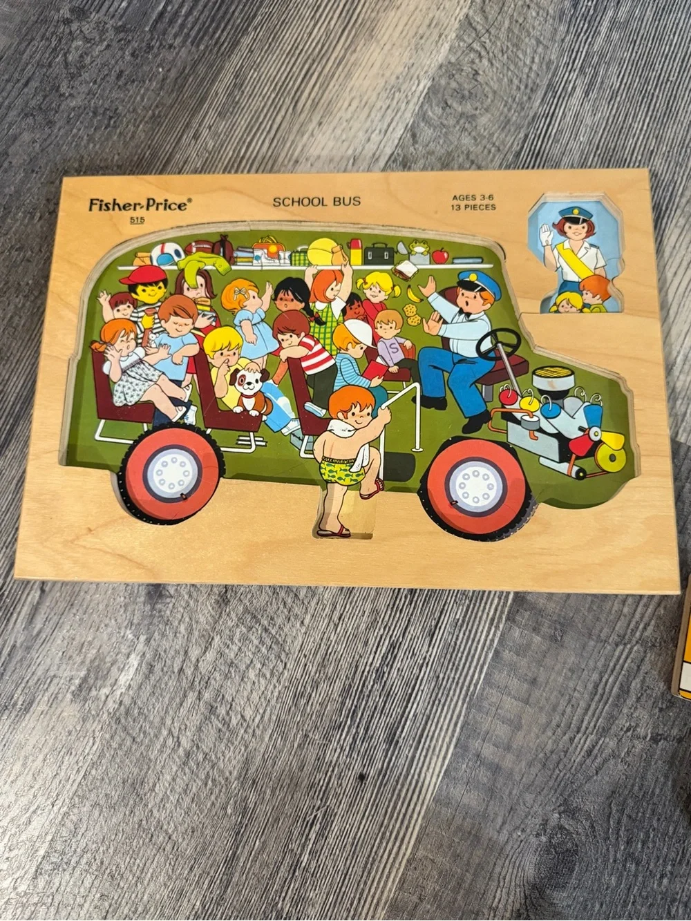 Fisher-Price Yellow School Bus & Brown Bear Wooden Puzzles